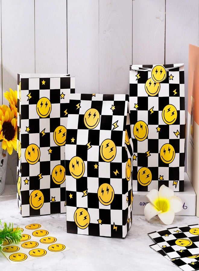 AnyDesign 24Pcs One Happy Dude Party Favor Bags - First Birthday Smile Face Paper Gift With Tag Sticker Decals - Checkered Goodie Treat for Baby Shower Birthday Party Supplies Gift Wrap - Image 5